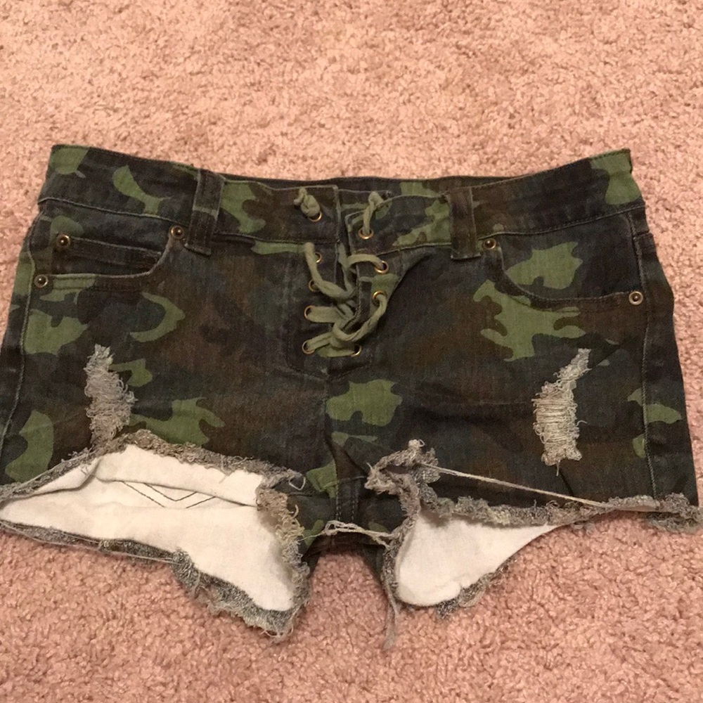 Camo Tie Jean Shorts